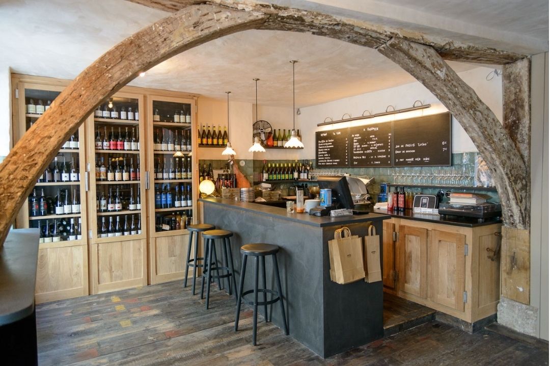 Natural wines stocked in the cabinet septimelacave_naturalwinebar_paris